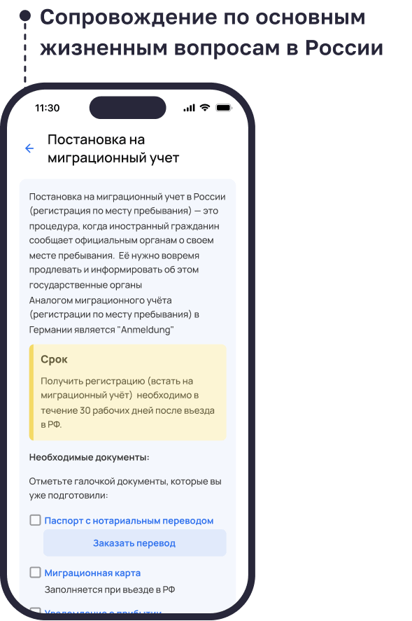 Сопровождение по основным жизненным вопросам в России